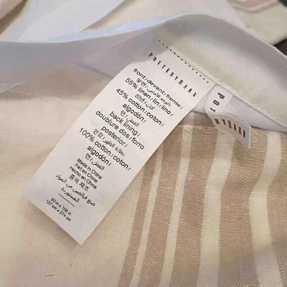 Pottery Barn Riviera Stripe 1 Panel Drape Linen Lined Sandalwood 50x108" Curtain - Picture 3 of 4